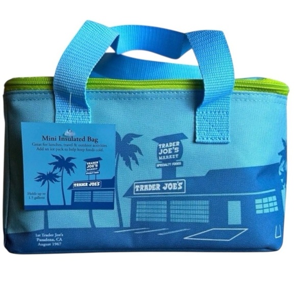 Trader Joe'S Other - Trader Joe’s Blue, Green Trim Mini Insulated Tote Bag Lunch Bag NWT